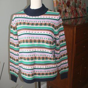 NWT FAIR ISLE GREEN PINK NAVY MOCKNECK SWEATER M